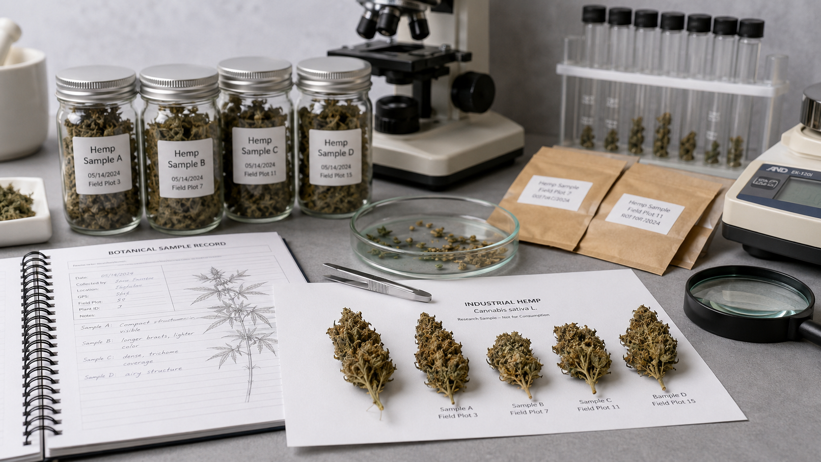 Analytické využití technického konopí: vzorek pro vědecký výzkum, botanické studium a laboratorní testování